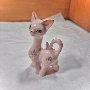 Vintage Pink Siamese Long Neck Cat Figurine - Cute MCM Miniature Kitschy Kitty